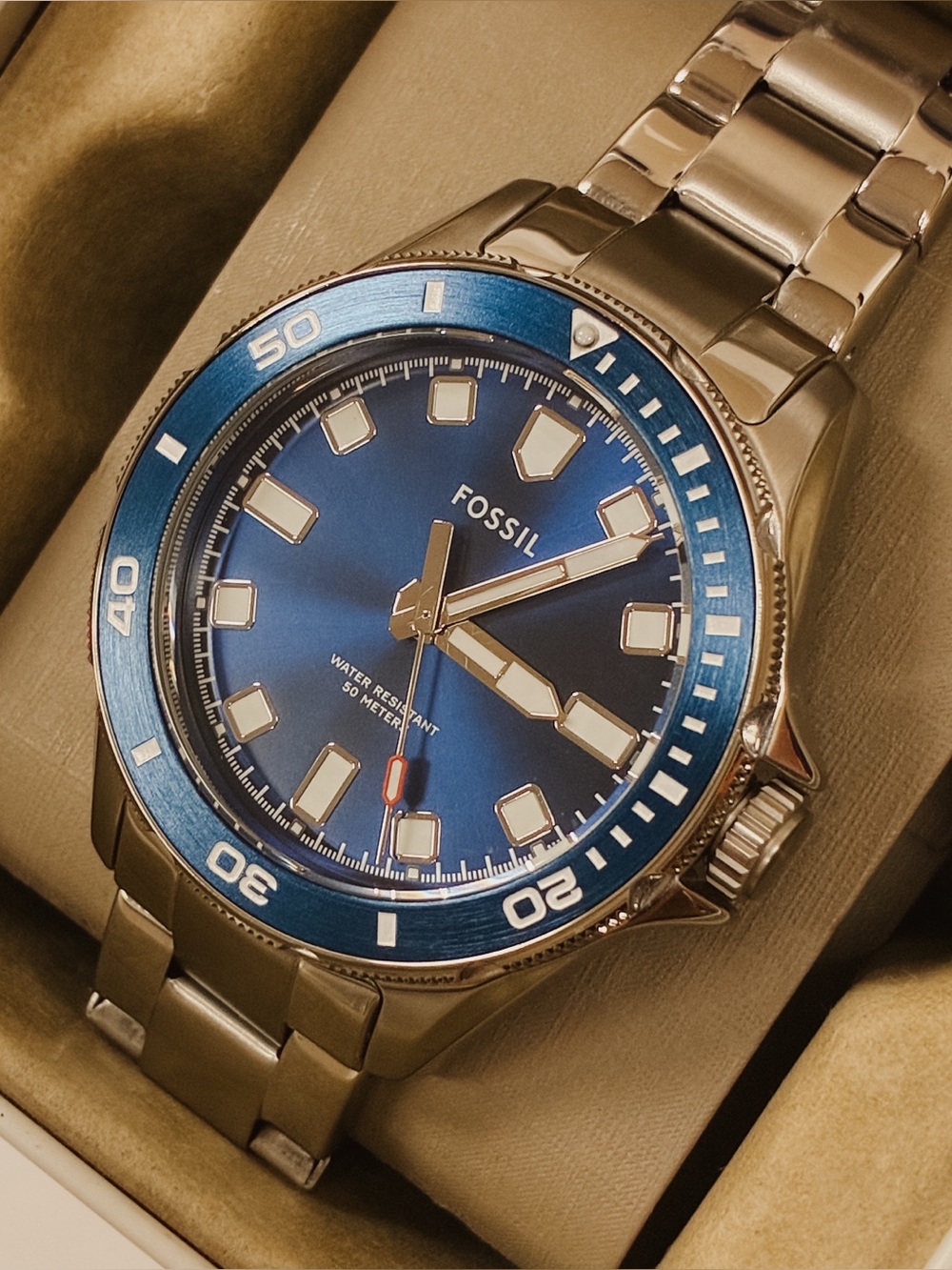 Fossil Blue Dial Stainless Steel Watch